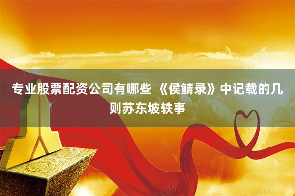 专业股票配资公司有哪些 《侯鲭录》中记载的几则苏东坡轶事