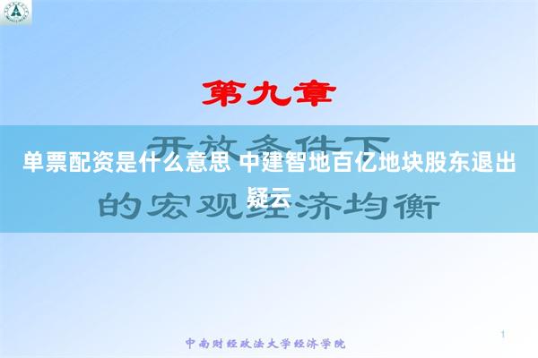 单票配资是什么意思 中建智地百亿地块股东退出疑云